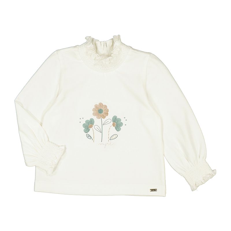 2045 Mockneck Flower Shirt- Nude Jade