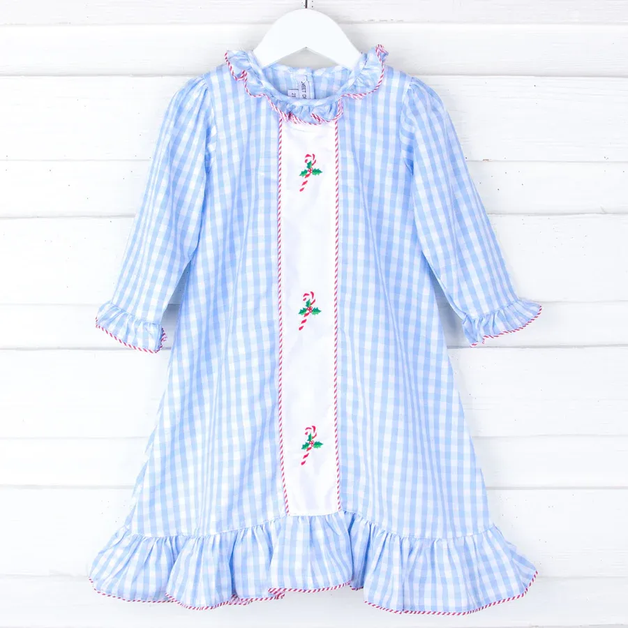 Candy Cane Blue Gingham Emb. Gown