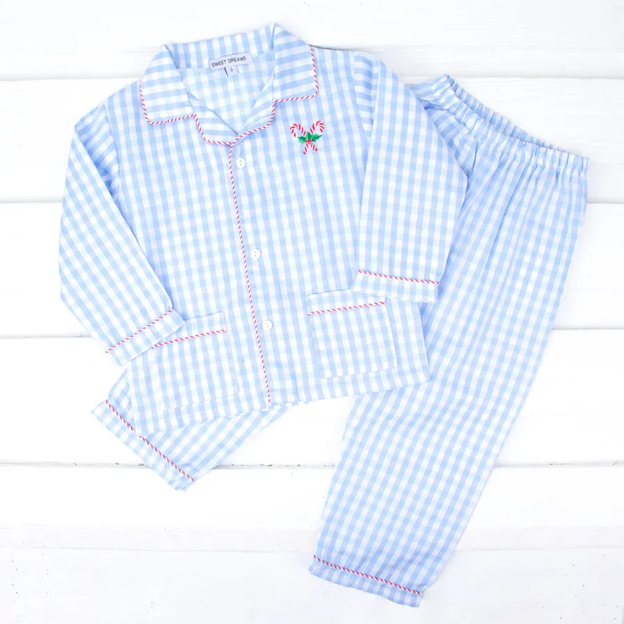 Candy Cane Blue Gingham Pajamas
