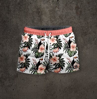 Short Masculino hawaianas Tucan flores