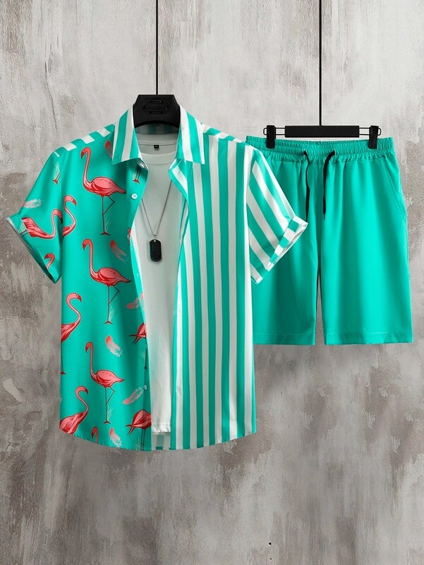 Conjunto flamingo hombre verde acua