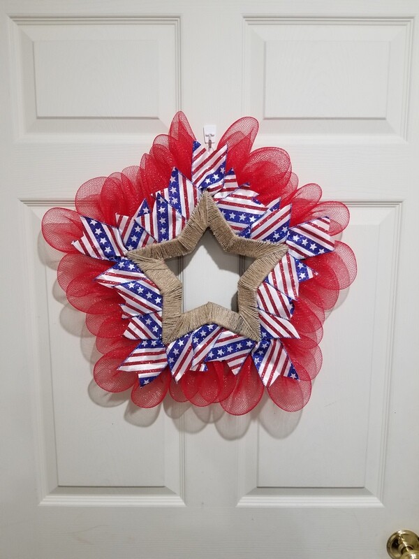 Rustic star with Red/white/blue ribbon