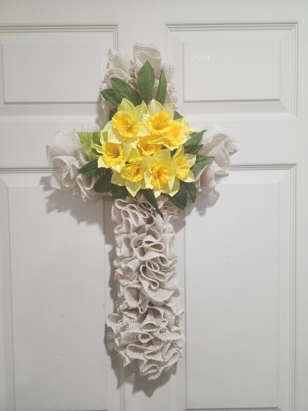 Burlap Cross with Daffodils
