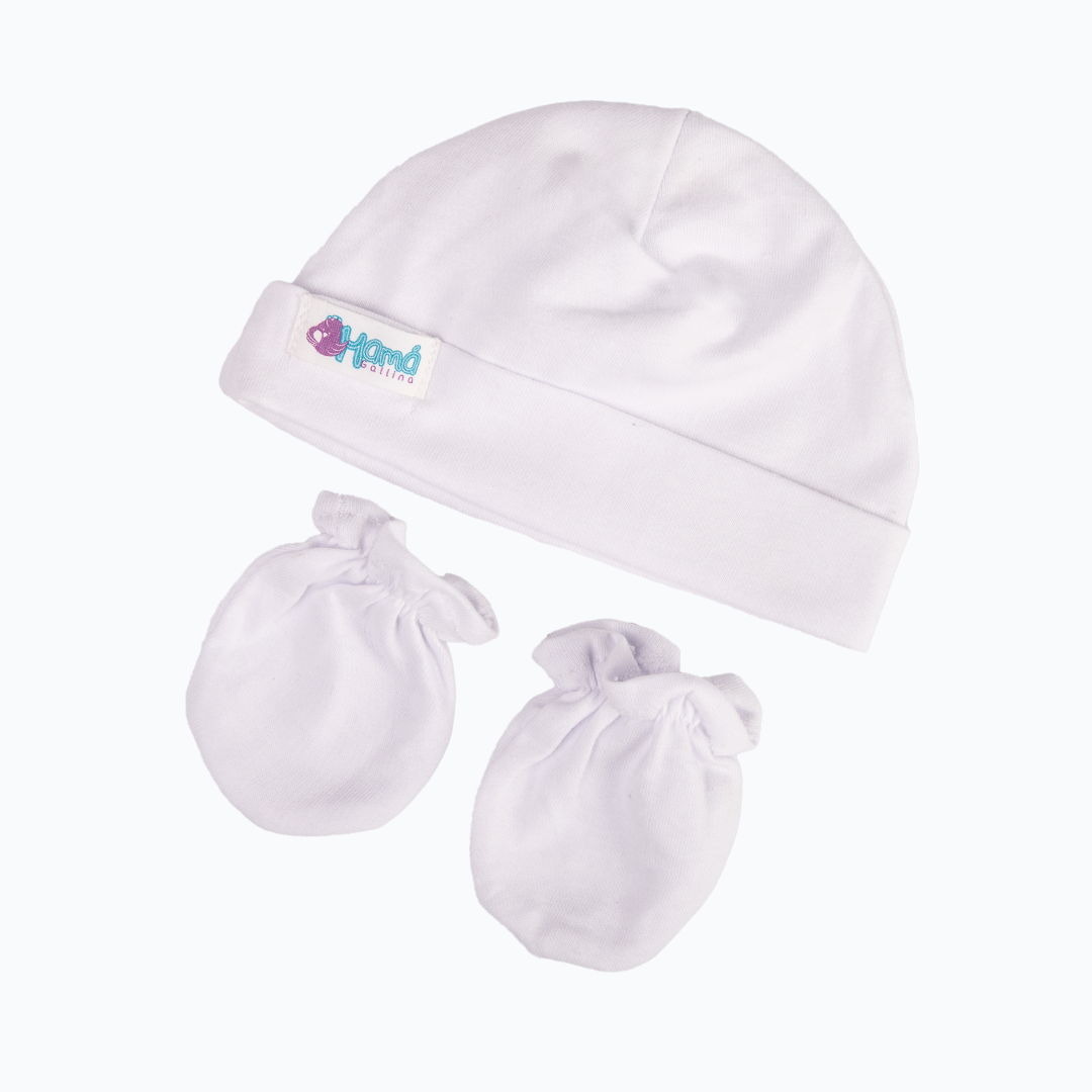 Gorros y Mitones para Recién Nacidos - ​Pack de 3 und., Modelos: Blancos  (CYBER WOW)