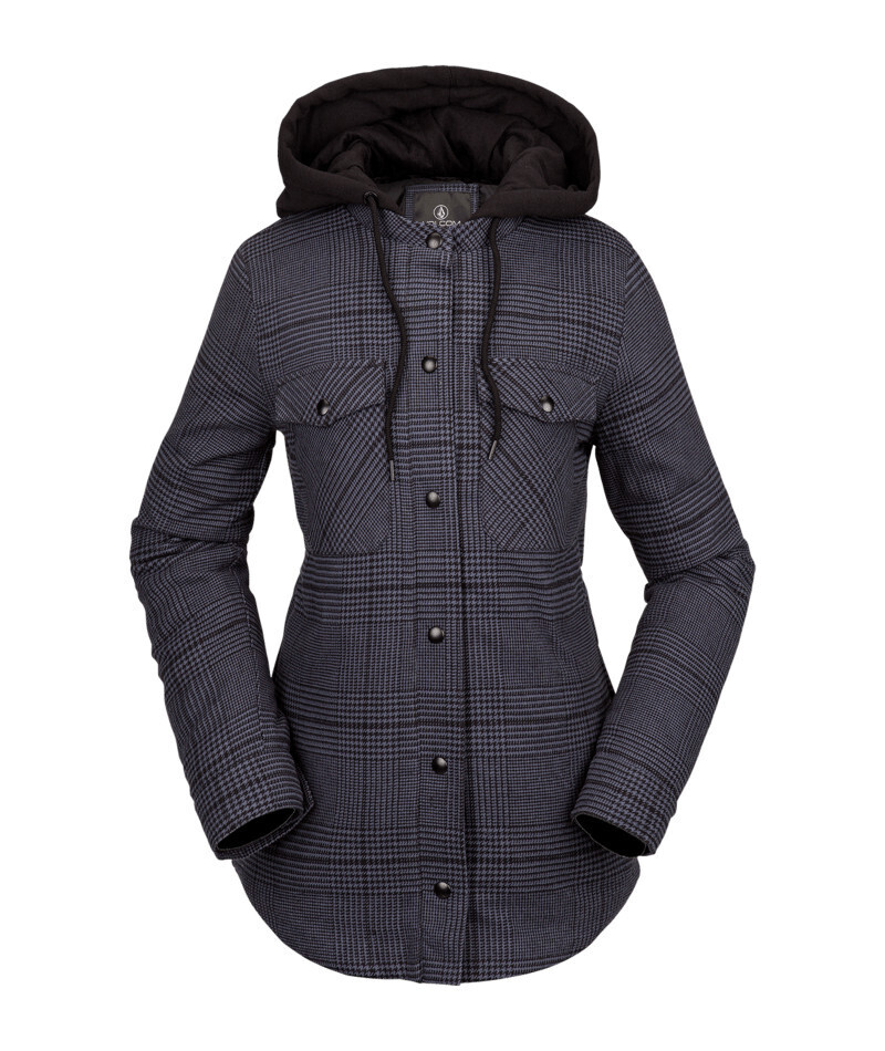 Volcom Hooded Flannel Jacket, Color: BLK, Size: S