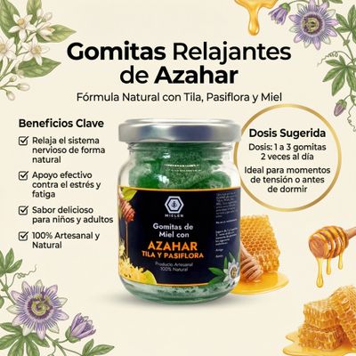 Gomitas de miel con azahar, tila y pasiflora
Mielen Guatemala
Guatemala
Azahar
Tila
pasiflora
Rejalantes
Gomitas
Dulces