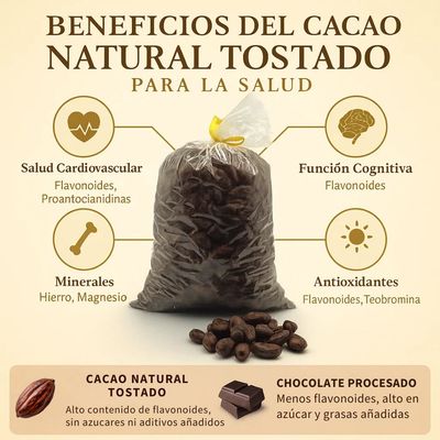 Granos de Cacao Entero Tostado - Superalimento Natural