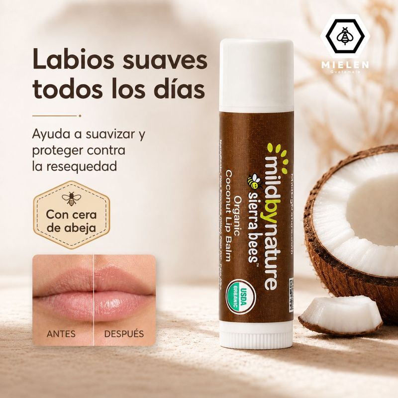 Bálsamo Labial Orgánico Mild By Nature Sierra Bees con Coco