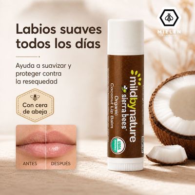Bálsamo Labial Orgánico Mild By Nature Sierra Bees con Coco