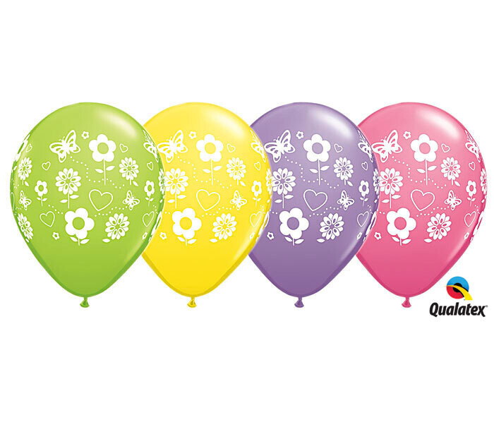 Latex Flower Pattern 11" Balloon On A Stick (each)