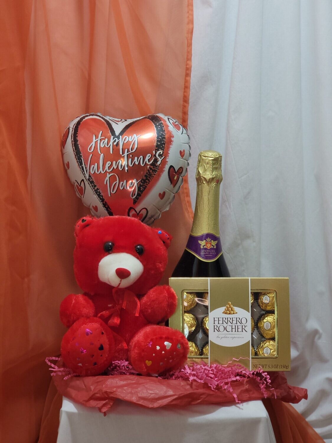 Medium Teddy, Non Alcoholic Wine, Chocolates, Balloon