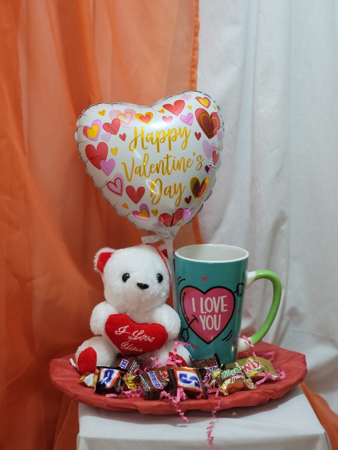 Love Mug, Small Teddy, mix mini Chocolates, Balloon