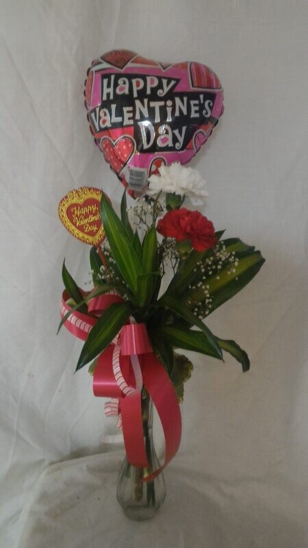 Carnations - 2 in a vase with a balloon
