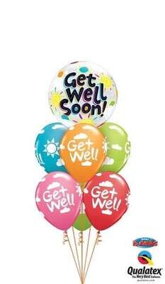 Get Well helium balloon bouquet - 1 x 18" foil & 6 x 11" latex