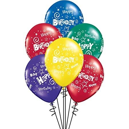 6 Birthday Latex helium balloon cluster