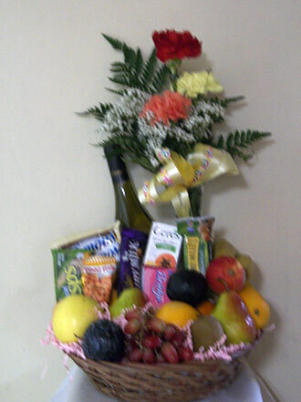 Fruit, Wine with 3 Carnations in a vase