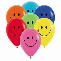 Latex air filed Smiley face balloon on a stick (each)