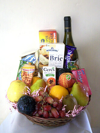 Fruit, Non-Alcoholic Wine, Cheese and Crackers