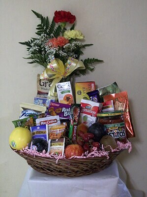 Fruit, Snacks with 3 Carnations in a vase