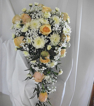 Cascading Bridal Bouquet - roses &amp; chrysanthemums