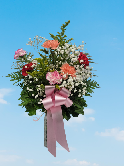 6 multi colour Carnations in a Vase