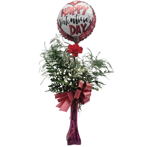 1 Carnation in a vase with a balloon