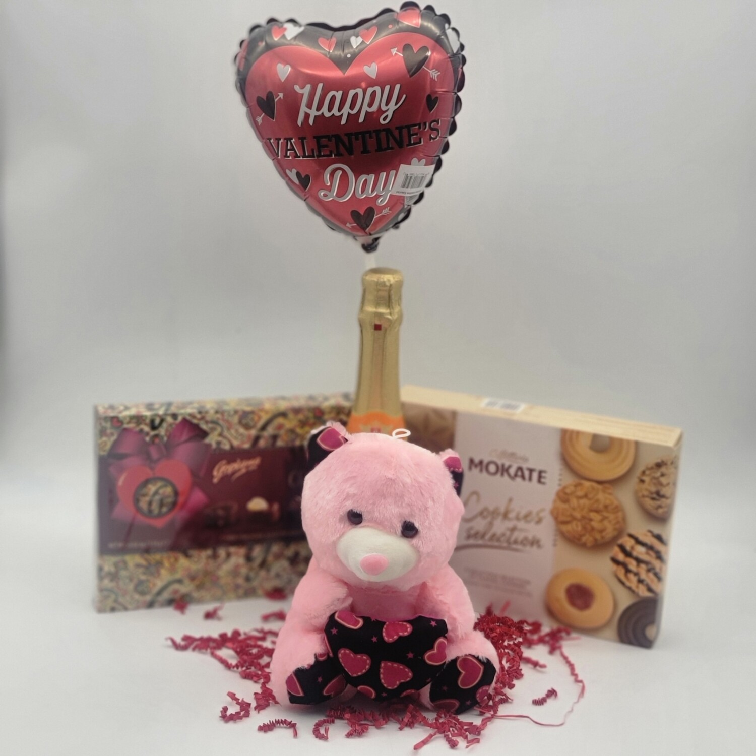 Chocolate, Cookies, Small Teddy, Balloon, Wine
