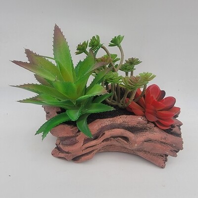 Mini Cacti Garden in log - 5"x5" (Artificial)