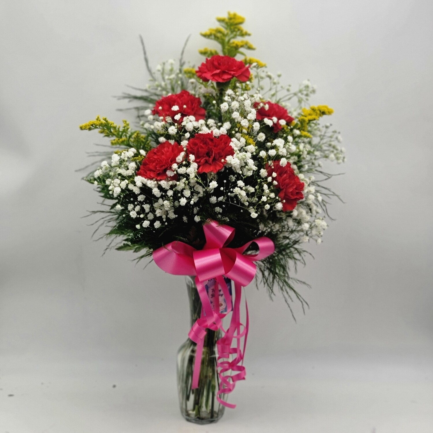 6 Red carnations in a vase