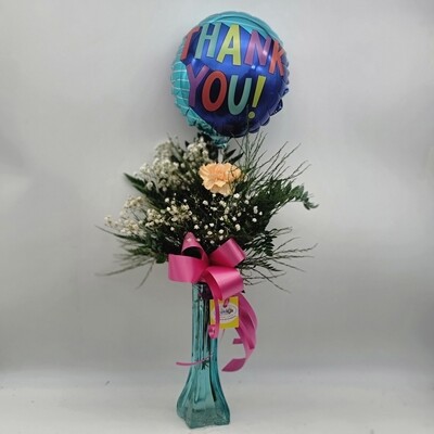 1 Carnation in a vase with a balloon