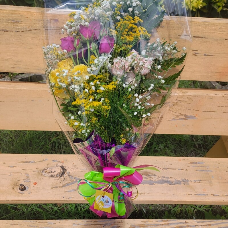 Mix Colour Mini Roses in a sleeve