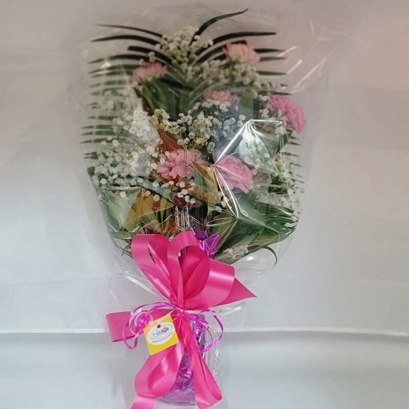 6 pink Carnations in a sleeve