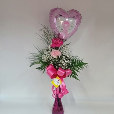 Carnations  - 2 in a vase with a balloon