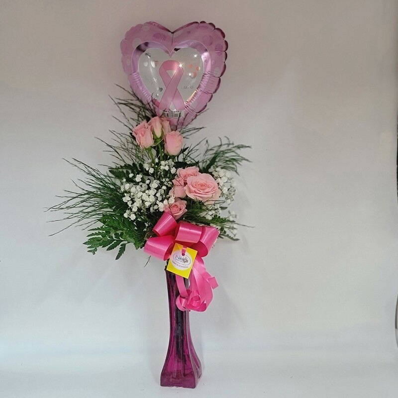 Roses - 2 stems of mini roses with a balloon