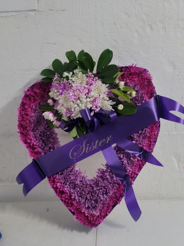 Wreath - open heart with Sister sash - 18"