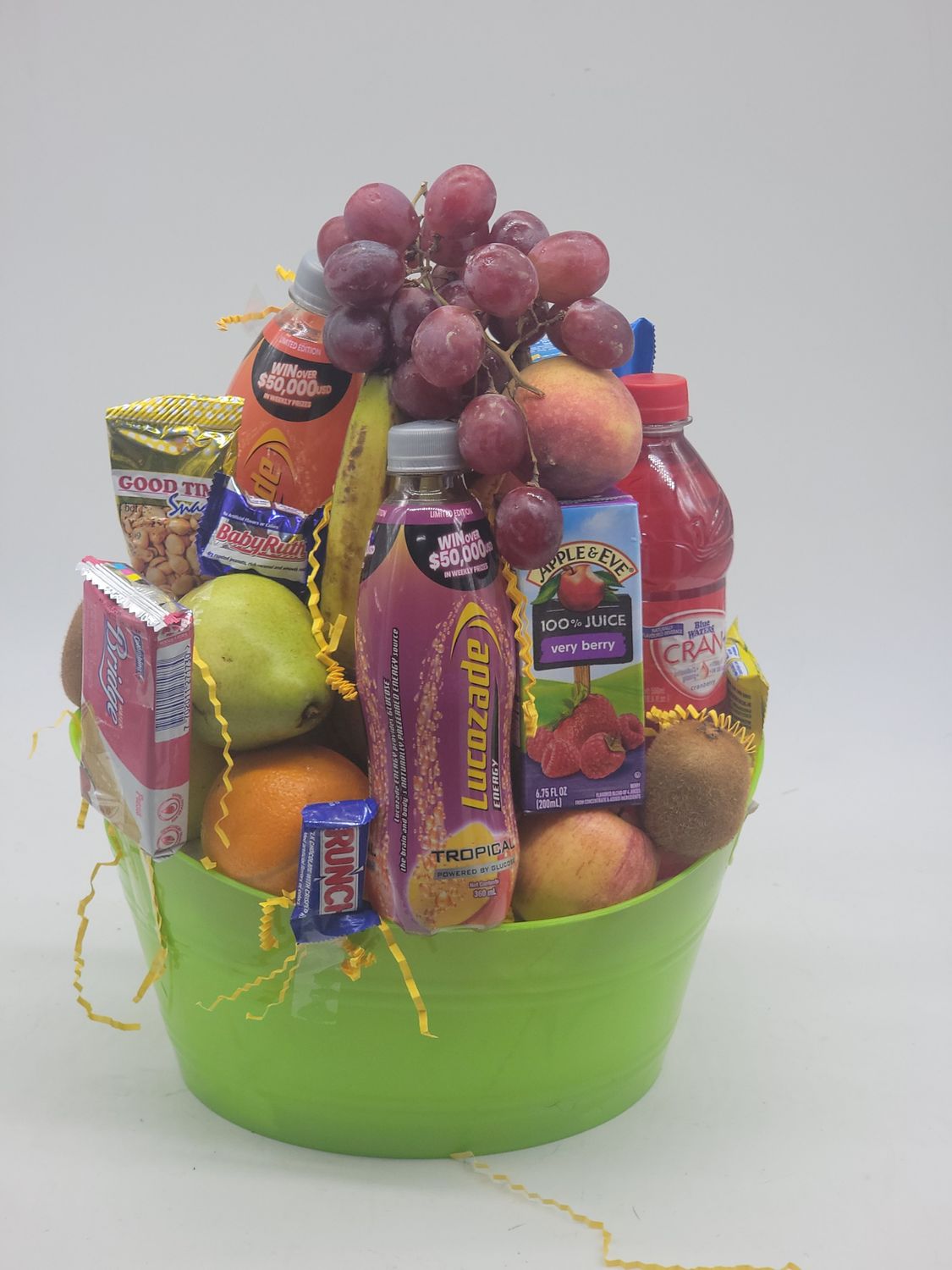 Get well basket with Lucozade and Cran Water
