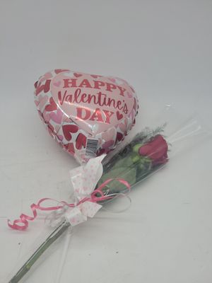 Valentine - 1 Rose in sleeve with a balloon