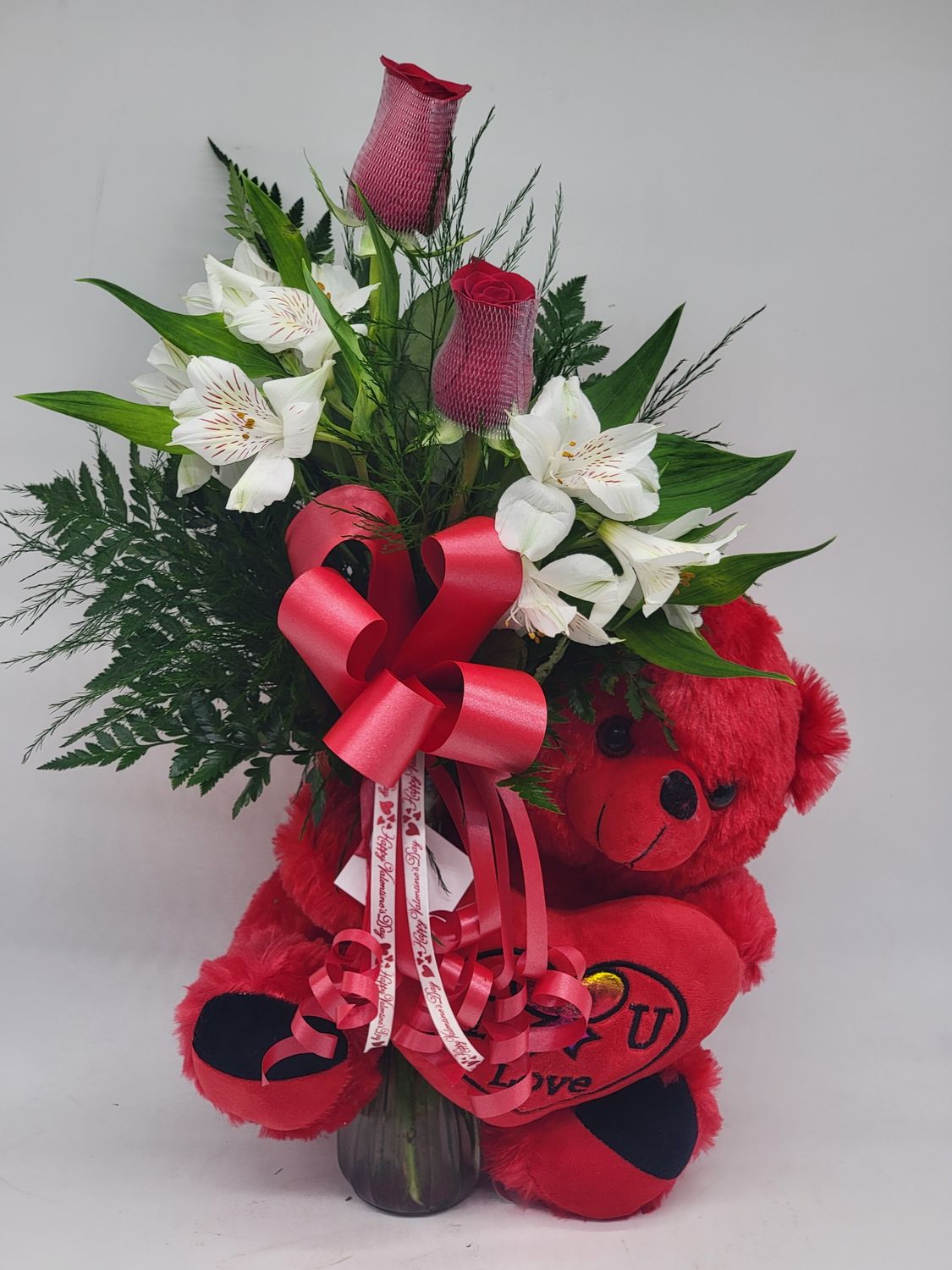 2 roses with 12" teddy