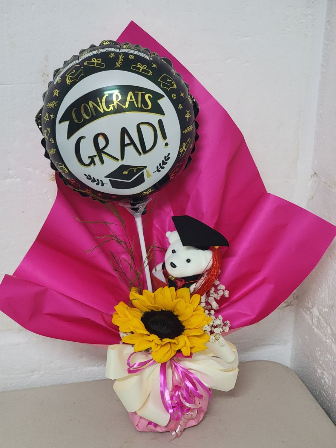 Sunflower / teddy Grad gift (pink)