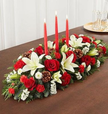 Christmas table arrangement with candles