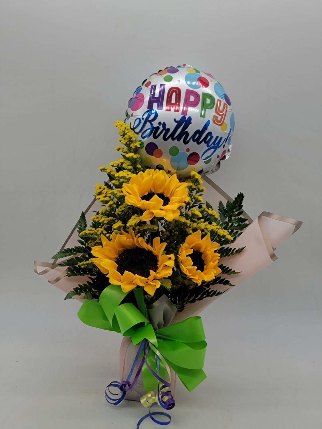 Sunflowers 3 in a wrap with a balloon