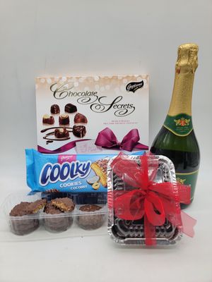 Chocolates 114g, Cookies, Non-Alcoholic Wine, 6" x 6" square Christmas Cake