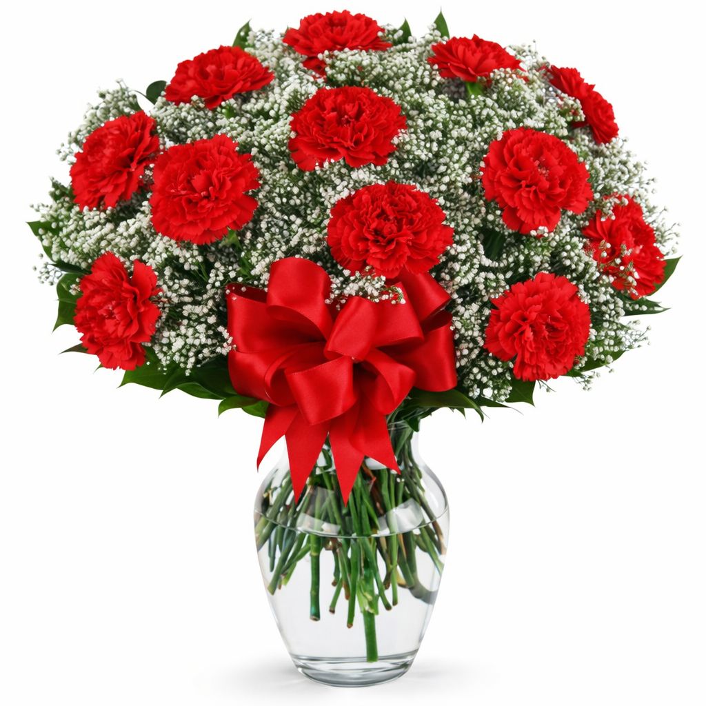 12 Red Carnations in a vase