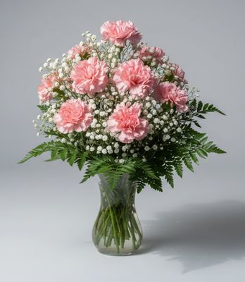 12 Pink Carnations in a vase
