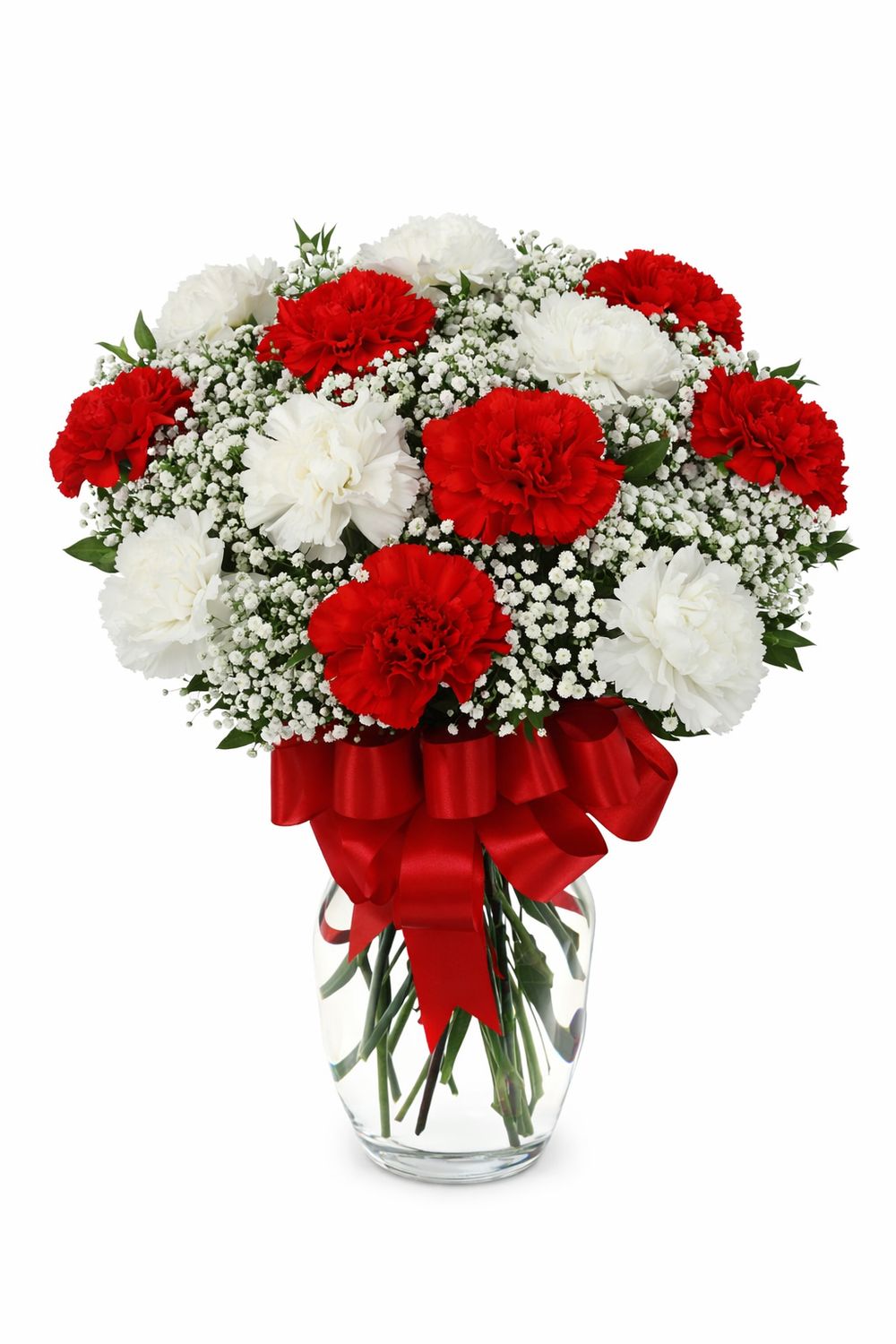 Carnations - 12 red and white in a vase