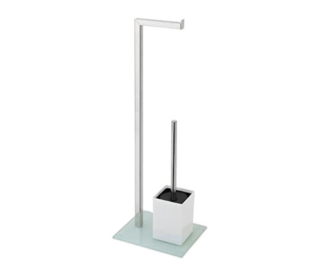 FERIDRAS - PIANTANA CON PORTA ROTOLO E PORTA SCOPINO BASE IN VETRO BIANCO 810001