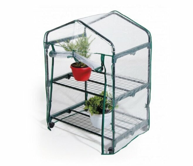 VERDELOOK - SERRA 2 RIPIANI CON RUOTE TELO PVC TRASPARENTE CM. 69X49X98 647