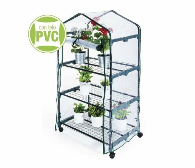 VERDELOOK - SERRA 3 RIPIANI CON RUOTE TELO PVC TRASPARENTE 69X49X128 CM. 647/65