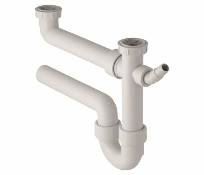 GEBERIT - SIFONE CURVO PER 2 LAVELLI SCARICO ORIZZONTALE 1"1/2 BIANCO 152.717.11.1
