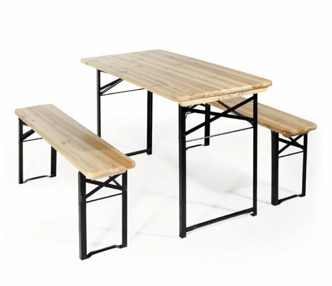 VERDELOOK - SET BIRRERIA 2 PANCHE E TAVOLO 70X220 CM. IN LEGNO/FERRO